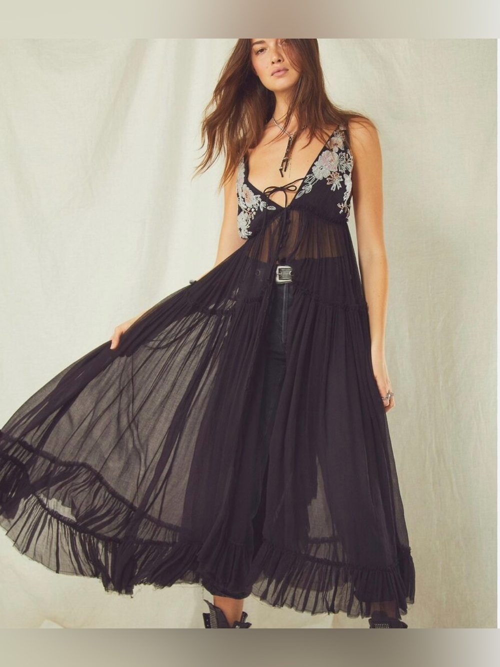 NWT Free People Secret Garden Maxi Top color black size XS